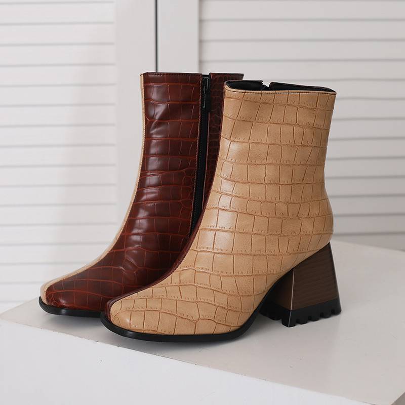 Krazing Pot Polyurethane Autumn Winter Shoes 47 Size 48 Chelsea Boots Gingham Prints Square Toe Plus Size Keep Warm Ankle Boots