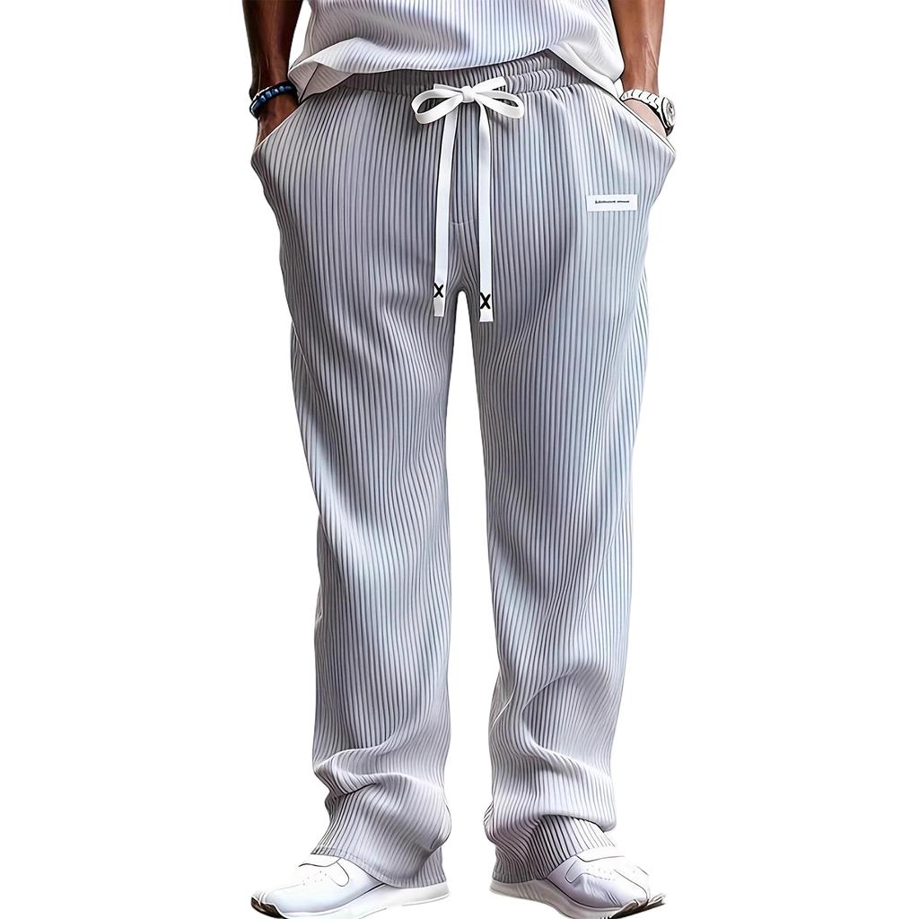 Mens Corduroy Casual Pants Fashion Loose Fit Wide Leg Pants Straight Sweatpants Elastic Waist Drawstring