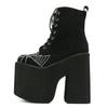 Gdgydh Damenstiefel Goth Spinnennetz Bestickte Schuhe Hoher Absatz Stiefeletten Hohe Plateauschuhe Qualität Mode Punk Klobige Absätze Reißverschluss