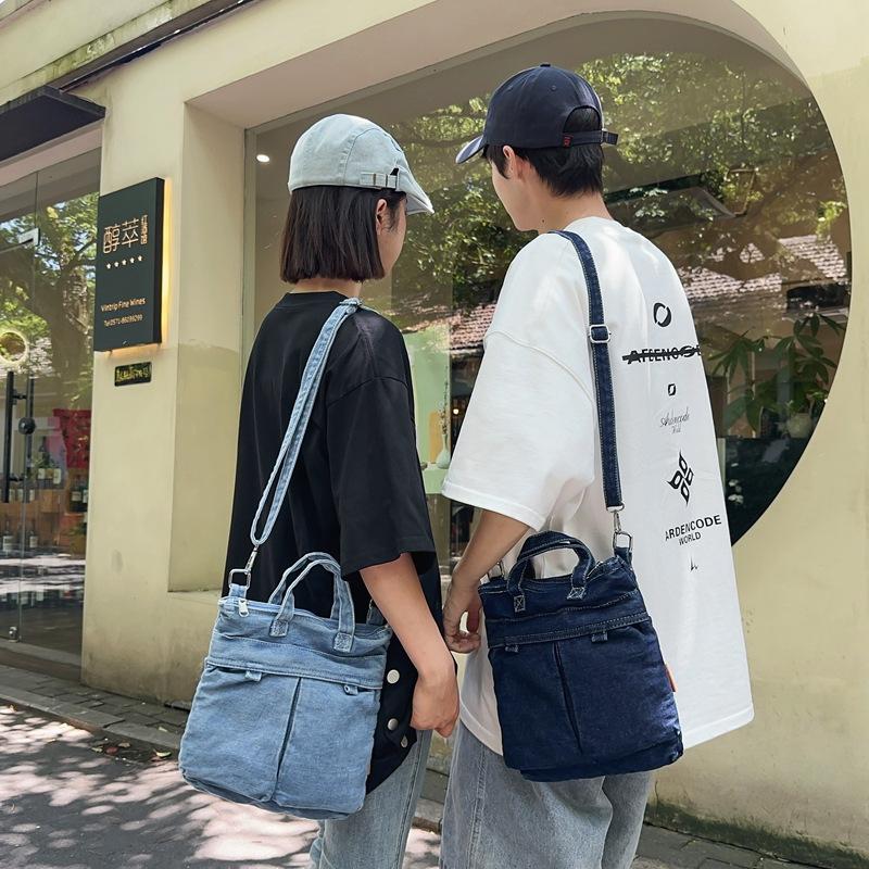 Summer denim small bag 2025 new Korean version fashionable simple shoulder bag women's casual messenger bucket bag