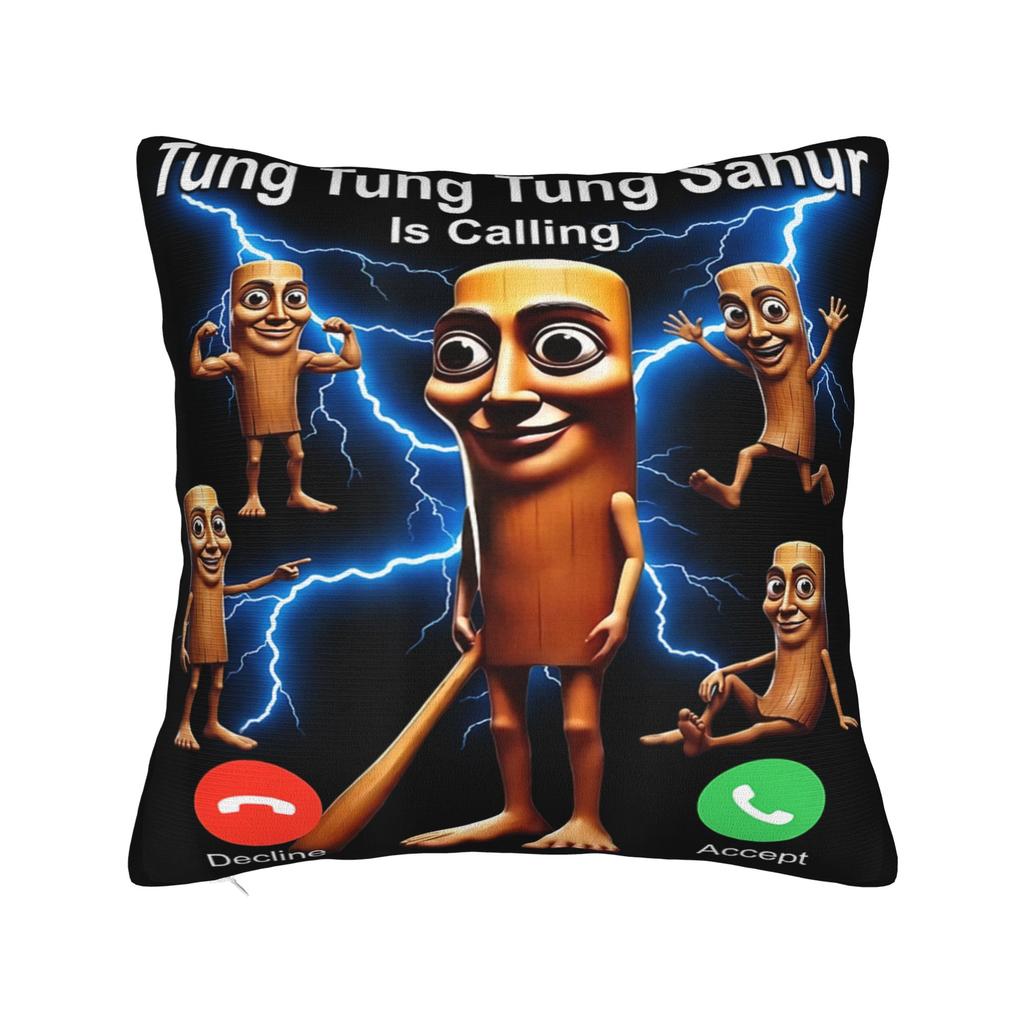 Tung Tung Tung Sahur is Calling Funny Italian Brainrot Pillowcases Vintage Pillow Case For Wedding Party Home Decor Pillow Cover