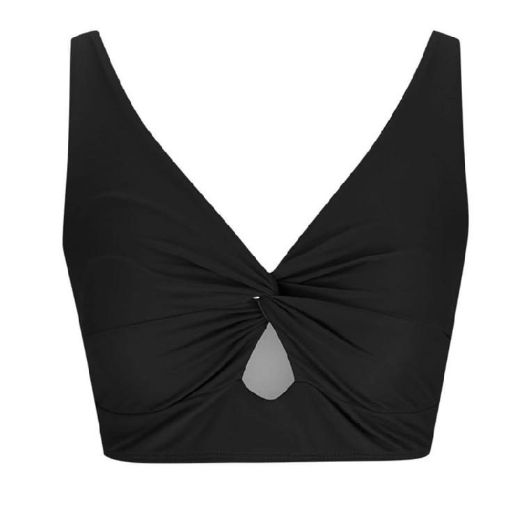 Stilvolles Badeshirt Saisonale Wassersportbekleidung Einfarbiges kurzes Oberteil Verdrehte Vorderseite Atmungsaktives Gewebe für Damen