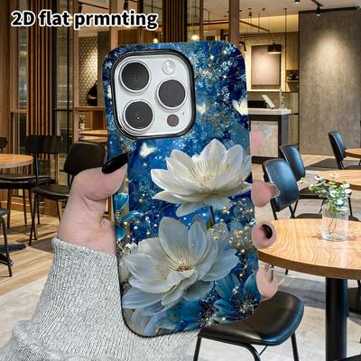 Phone Case: 2D Flat Design Suitable for iPhone 18 17 16 15 14 13 Pro Film Protective Case, Couple Style, Dark Blue Starlight White Lotus, Christmas an