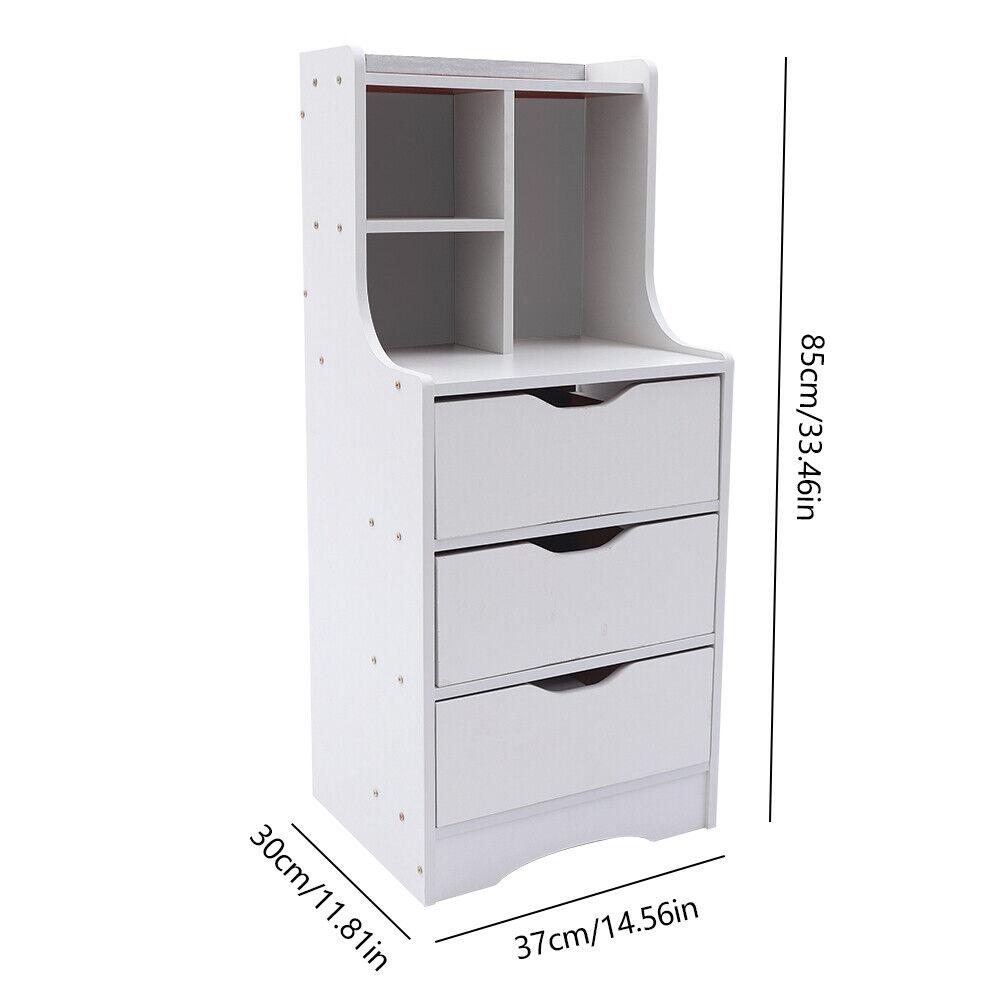 White Tall Nightstand 3-Drawer Bedside Table with Storage Shelf 85cm Height Cabinet
