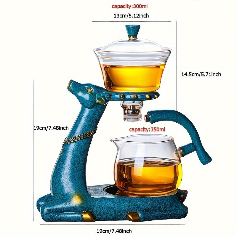 1 Set Glass Teapot Set Lazy Kungfu Tea Pot Set Deer Automatic Drip Rotating Tea Set With Infuser Office Blooming Tea Pot Set For Home Restaurant Hotel