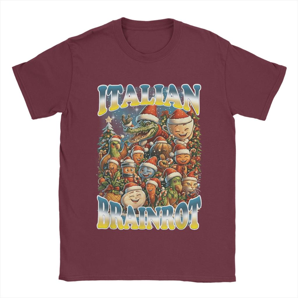 Italian Brainrot Christmas Meme Chaos T-Shirt for Men Funny  Tee Shirt Round Neck Short Sleeve T Shirts New Arrival Clothing