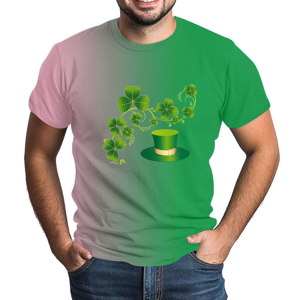 St. Patrick's Adult  Green Crew-neck Short-sleeved Printed Green Three-leaf T-shirt