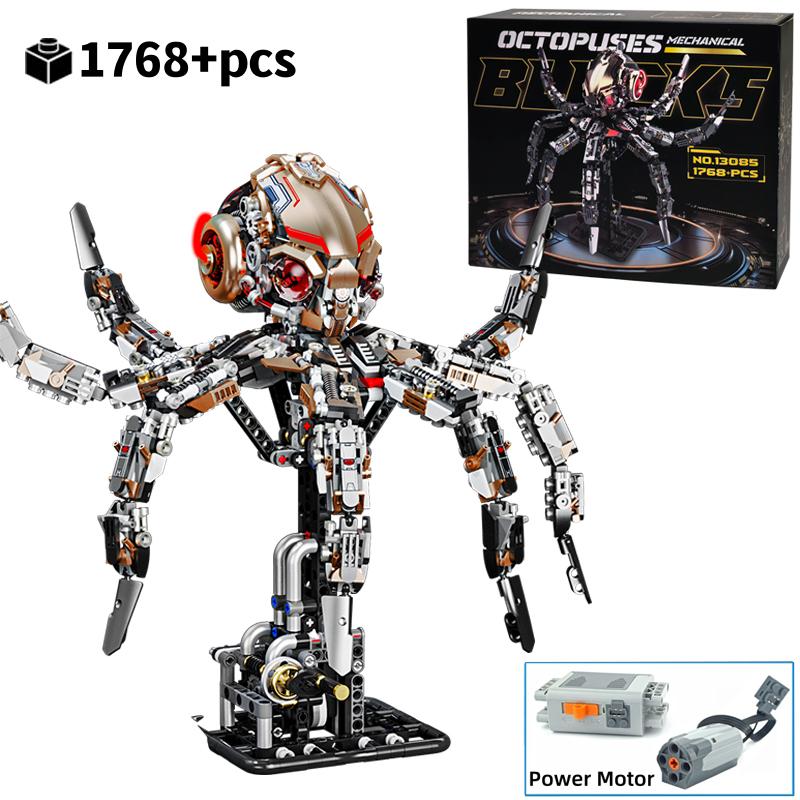 Non-Toxic Moc Creative Mechanical Octopus Animal Life Set Building Blocks Power Motor Building Blocks Diy Model Christmas Birthday Gifts
