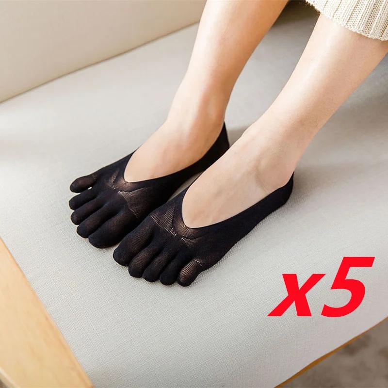 1/3/5 Pairs/Lot Women Summer Five-Finger Socks Ultrathin Funny Toe Invisible Boat Sokken Silicone Breathable Short Low Ankle Sox