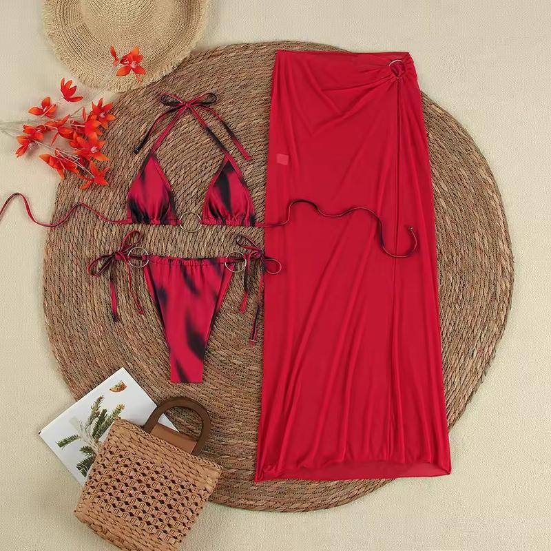 Sexy Print 3 Pieces Bikinis Women Swimsuit Swimwear Bathing Suit Beachwear With Long Skirt Bikini Set Biquini Female