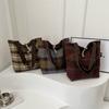2024 New Korean Style Large Capacity Plaid Tote Bag Woolen Fabric Street Fashion Underarm Bag