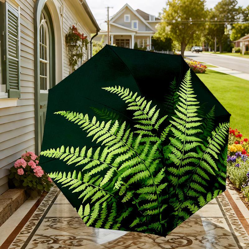 1pc Fern Leaf Automatic Folding Umbrella, Heavy Duty 8 Rib Iron Frame,  Suitable for Travel, Daily Use, Birthday, Decor Gift M0104093