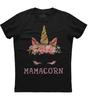 Mamacorn Einhorn Kostüm Muttertag Damen Kurzarm Baumwolle Schwarzes T-Shirt
