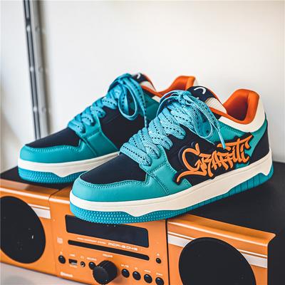 Modne Niskie Trampki Graffiti dla Mężczyzn Codzienny Styl Uliczny Buty na Platformie Niebieskie Buty Turystyczne Zapatillas De Hombre