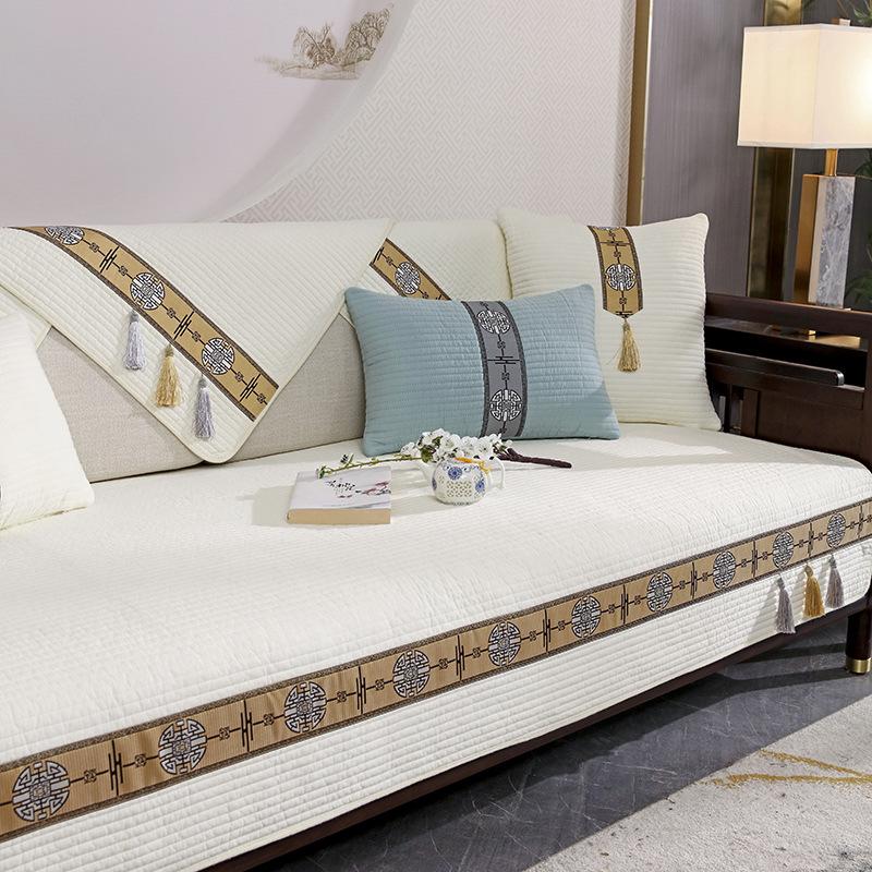 Solid Wood Sofa Cushion New Chinese High-grade Non-slip Cushion Pure Cotton Four Seasons General Simple Modern Sofa Cover Cover