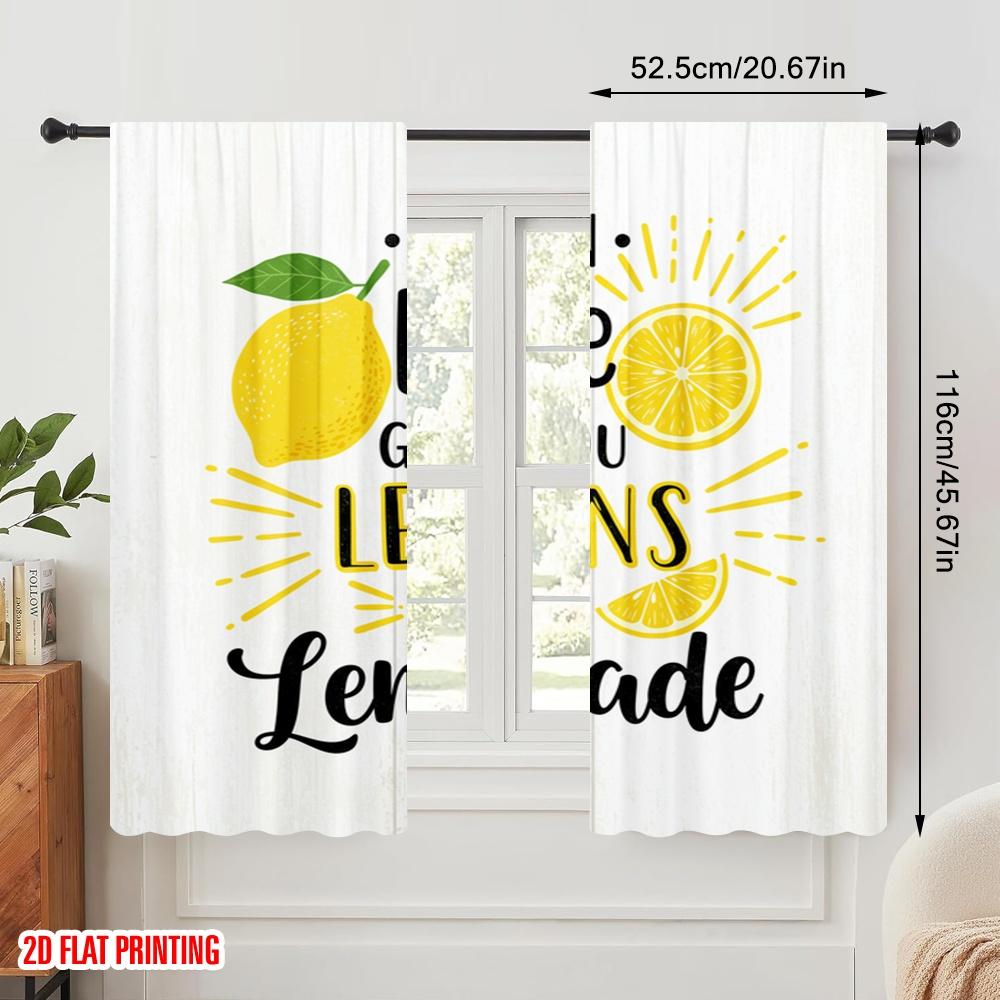 2pcs 2D Flat Printing Window Curtains Life Lemons Make Lemonade 100% Polyester Fabric Without Electricity Holiday Decorations