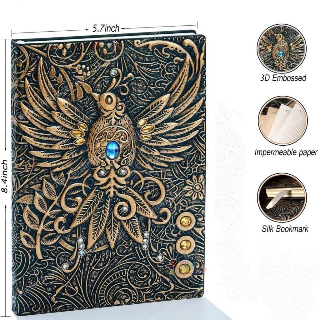 Superaura 3D Phoenix Bronze Dnd Vintage Leather Journal Writing Notebook With 200 Pages A5 Antique Handmade Diary