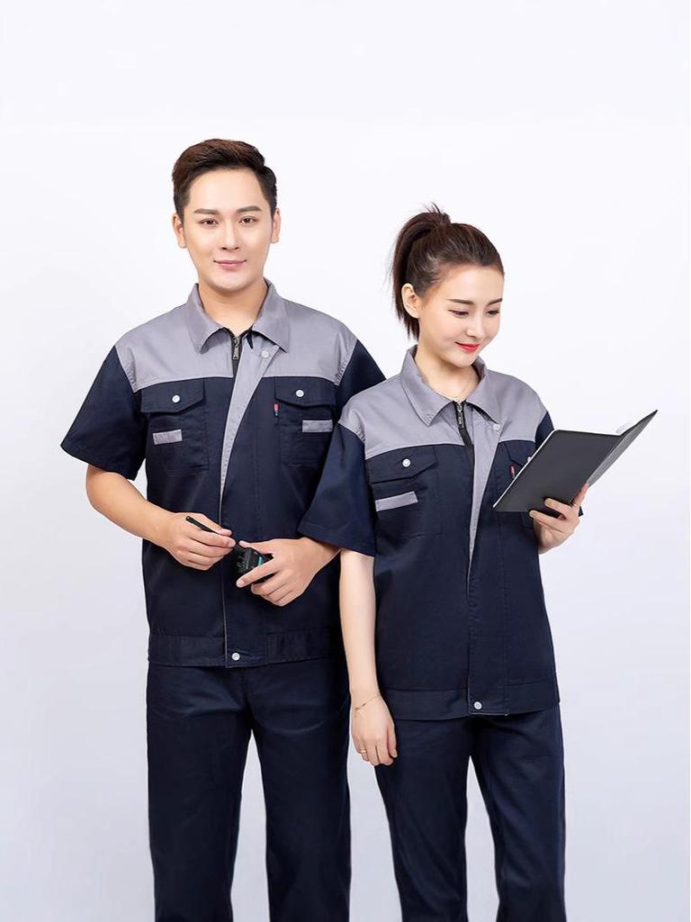 Men's Summer Color Block Short Sleeve Auto Repair Workwear Overalls Set