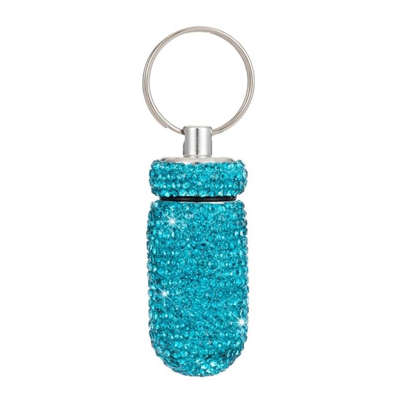 Portable Glittering Pills Organizer Small Waterproof Travel Medicine Holder with Keyring for Camping Adventures