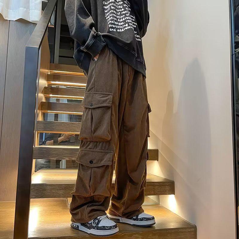 Salopetă retro japoneză din reiat pentru bărbați - Pantaloni casual de toamnă cu croială largă, design simplu și versatil.