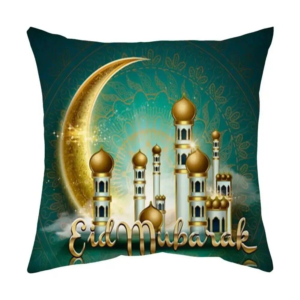 2024 Eid Mubarak Pillowcase Short Plush Comfortable Cushion Cover Islamic Ramadan Decorative Mosque Muslim Pillowcase Gift