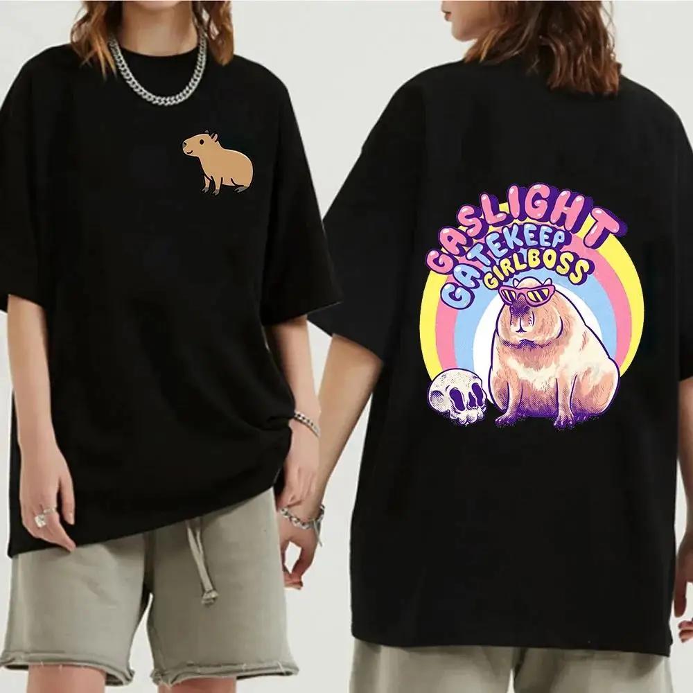 Funny Animals Capybara Cartoon Print Fashion Harajuku Harajuku Short Sleeve T-shirt Clothing Street Tops Tees Aesthetic Clothes