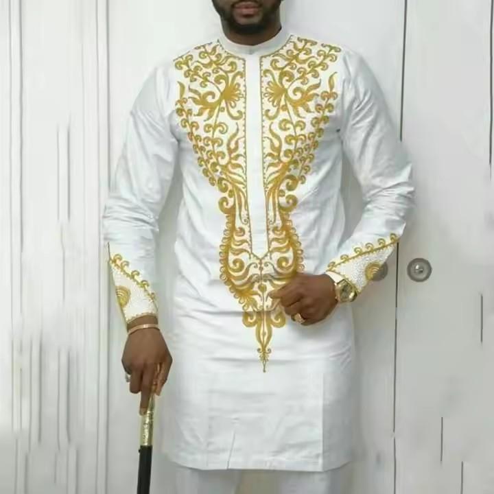 S-4XL Men Dashiki Long Clothes Shirt Trouser Set Mens 2 Pieces Outfit Suit Traditional Male Clothes T-shirt Pant Suits for Men