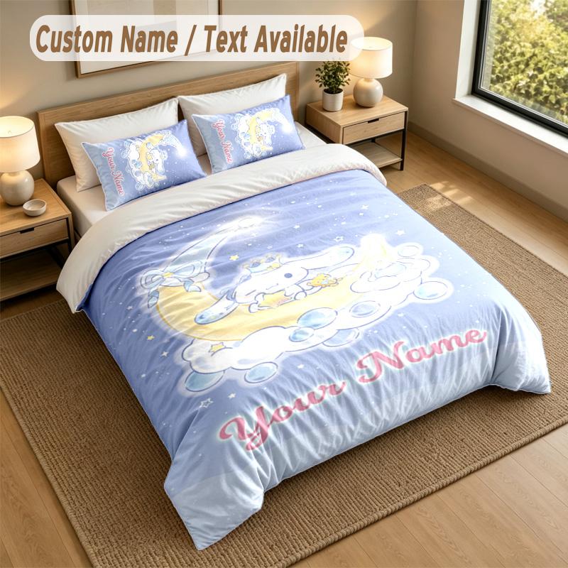 3Pcs Bedding Set Custom Name Text, 1 Sheet 2 Pillowcases Home Bed DecorCinnamoroll