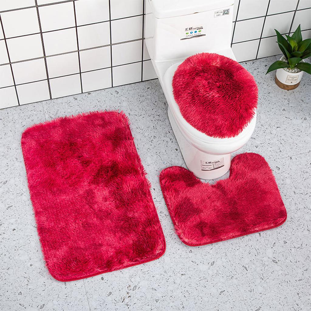 Bathroom Rug Set 3 Piece Includes Non Slip Bath Mat Contour Rug and Toilet Lid Cover Soft Shaggy Microfiber Absorbent Mat for Home Hotel Use