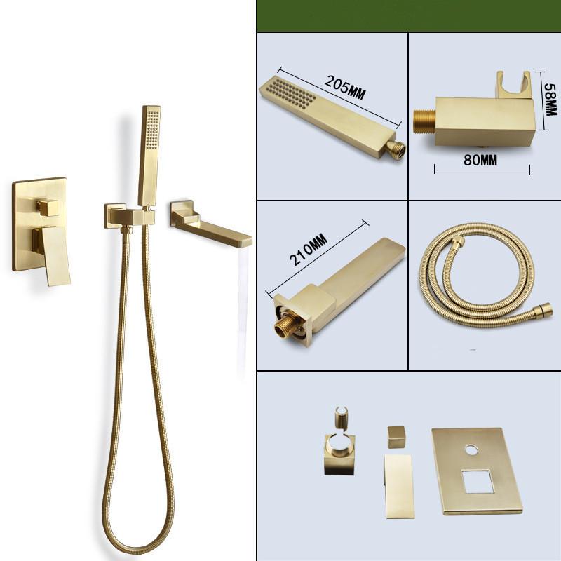 Tuqiu Black Bathtub Shower Faucet Set Bath & Shower Faucet Bathtub Faucet Mixer With Handheld Brass Bathtub Tap Brushed Gold