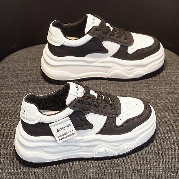 

Guyun Shu Толстоподошвенные с внутренней высотой, увеличивающей рост, маленькие белые туфли женские 2025 новая весна туфли на платформе-маффине универсальные повседневные спортивные туфли 40 чёрный