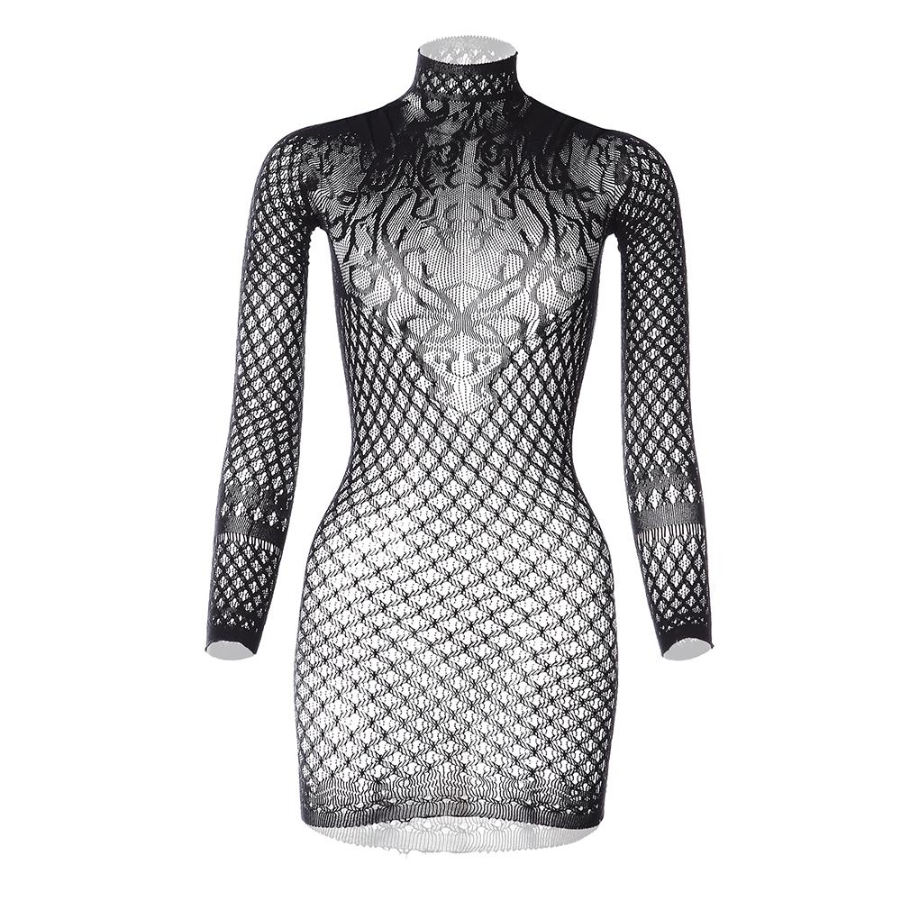 Dame Sexy Mesh Fishnet Mini Kjole One Piece kjoler Bodysuit Undertøy Dame Se Through Backless Hollow Out Dress Undertøy Sexy Kostymer Plus Size