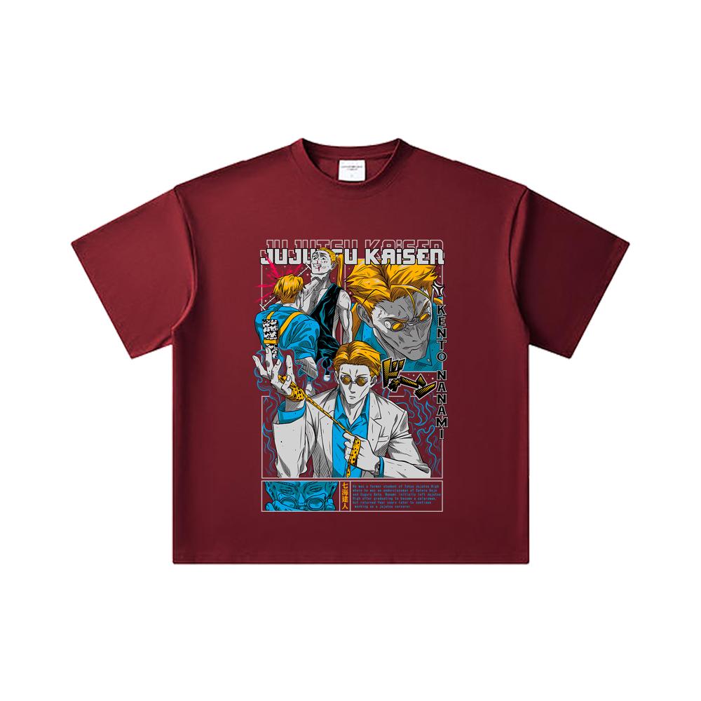 

260 GSM Double Yarn 32 Count 100% Cotton Jujutsu Kaisen V15 Nanami Print Unisex Heavy Cotton T Shirt 2XL вина червоного кольору