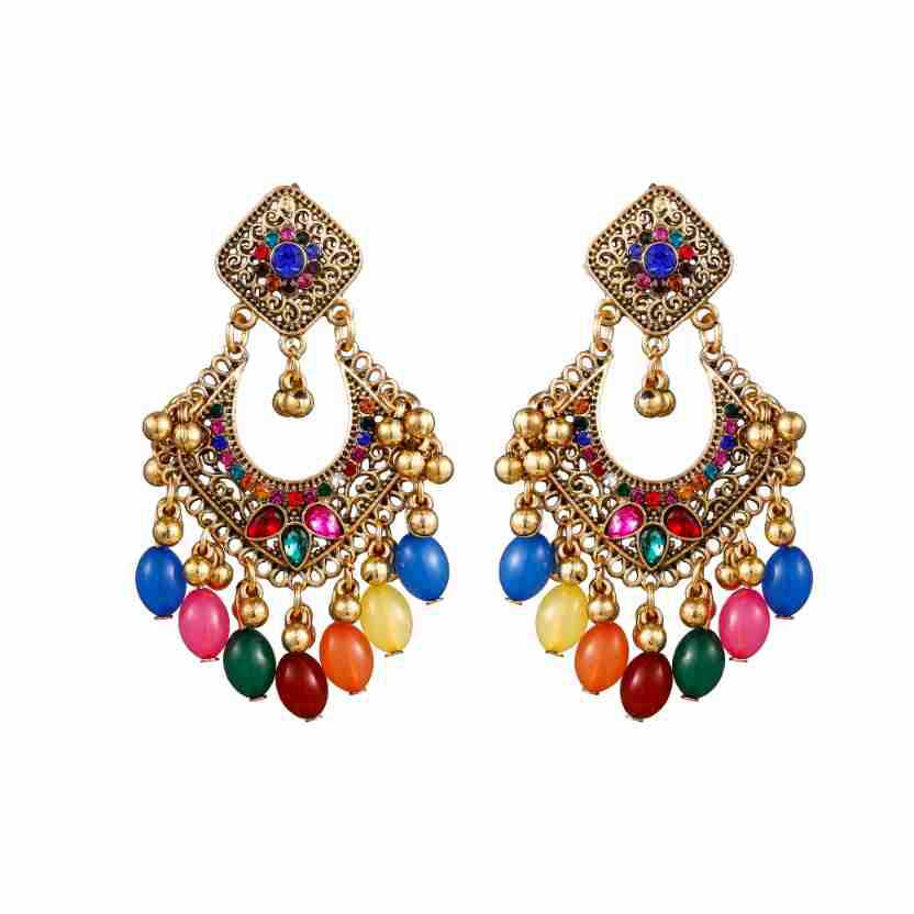 

Ethnic Indian Jhumka Earrings for Women Beads Tassel Earring Vintage Jewelry Accessories разноцветный
