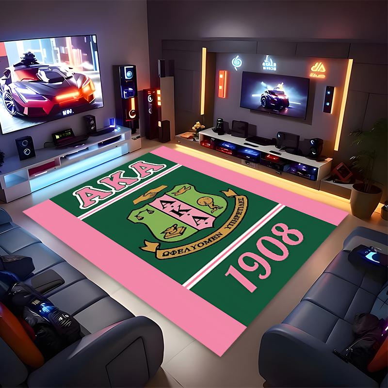 1pc AKA Logo Print Area Rug - Soft, Washable Non-Slip Indoor Mat for Office Chairs, Living Room, Home Office Decorative Rug