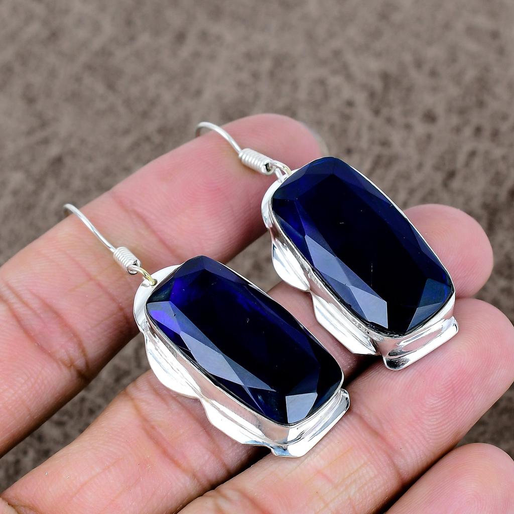 Blue Topaz Gemstone Handmade 925 Sterling Silver Jewelry Earring 2.17" KKG-600