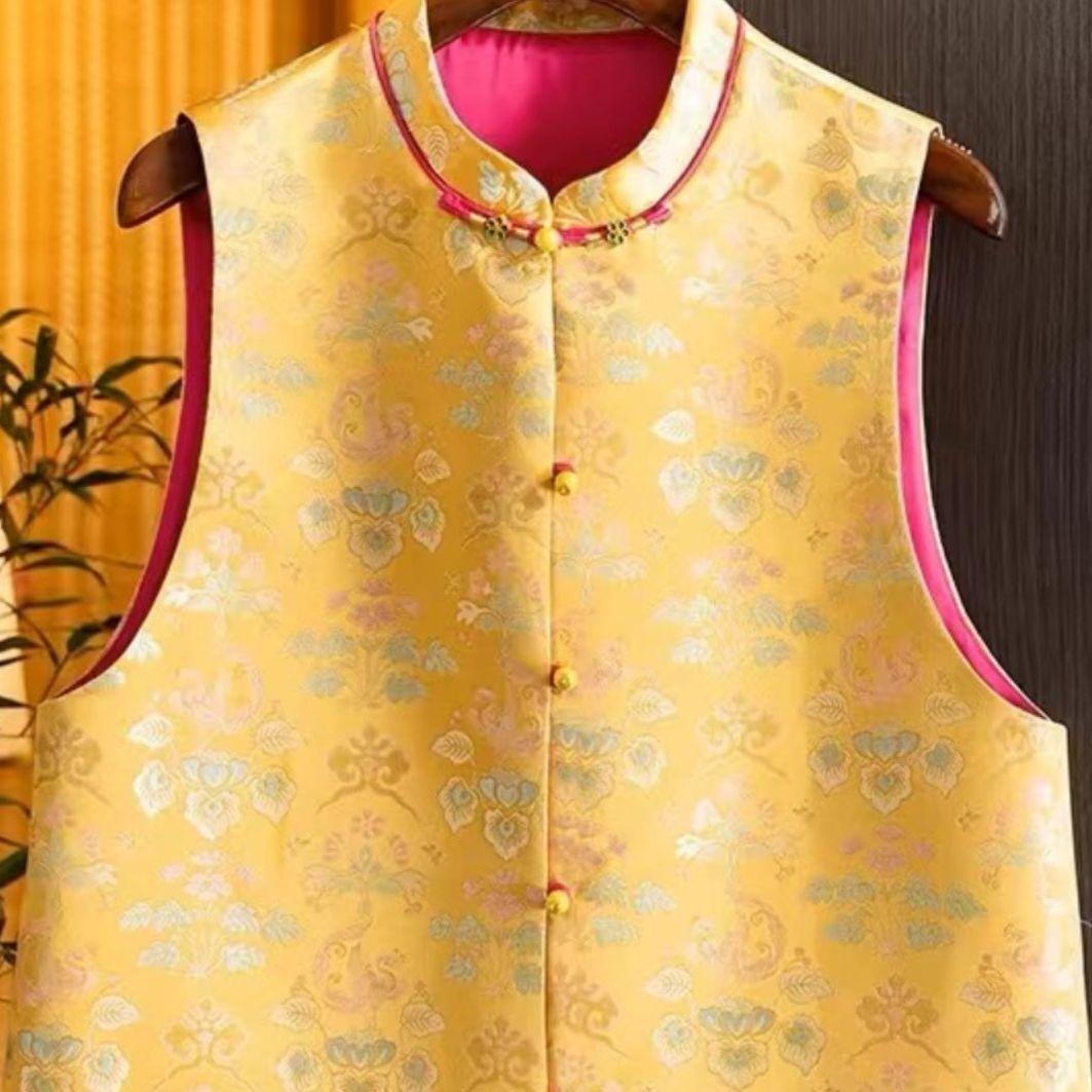 

Жилет жилет, топ без рукавов, жилет, жилет, весенне-осенний жаккард из сатина 3XL (recommended 138-75kg) жёлтый