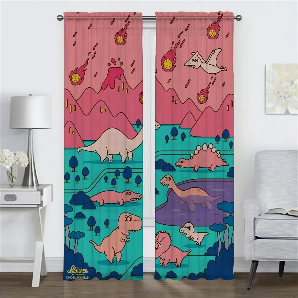 Halloween Dekoration Dinosaurie Heminredning Gardiner 2 Delar Moderna Vardagsrumsgardiner för Rumsavdelare Mörkläggningsgardin