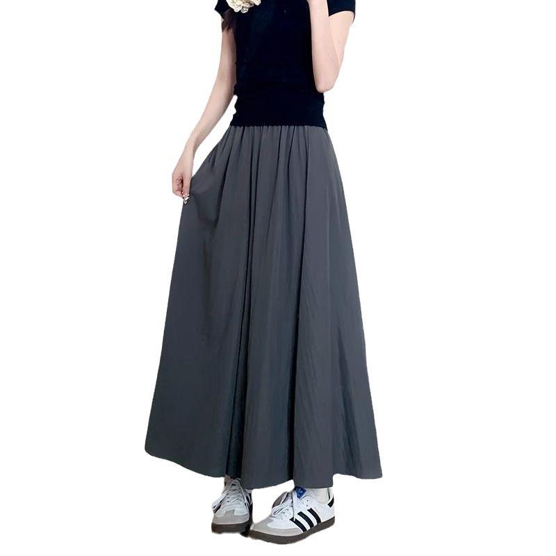 Šedá Letní Nová Sukně s vysokým pasem a zeštíhlující střih Neformální Všestranné Malé Kalhoty se širokými nohavicemi