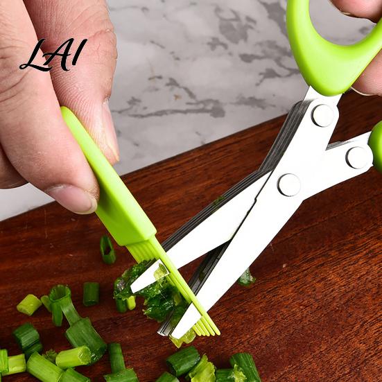 Comfortable Grip Herb Cutter Scissors with 5 Thickened Sharp Blades & Cleaning Comb Ergonomic Offset Handle Kitchen Gadget for Fresh Herbs