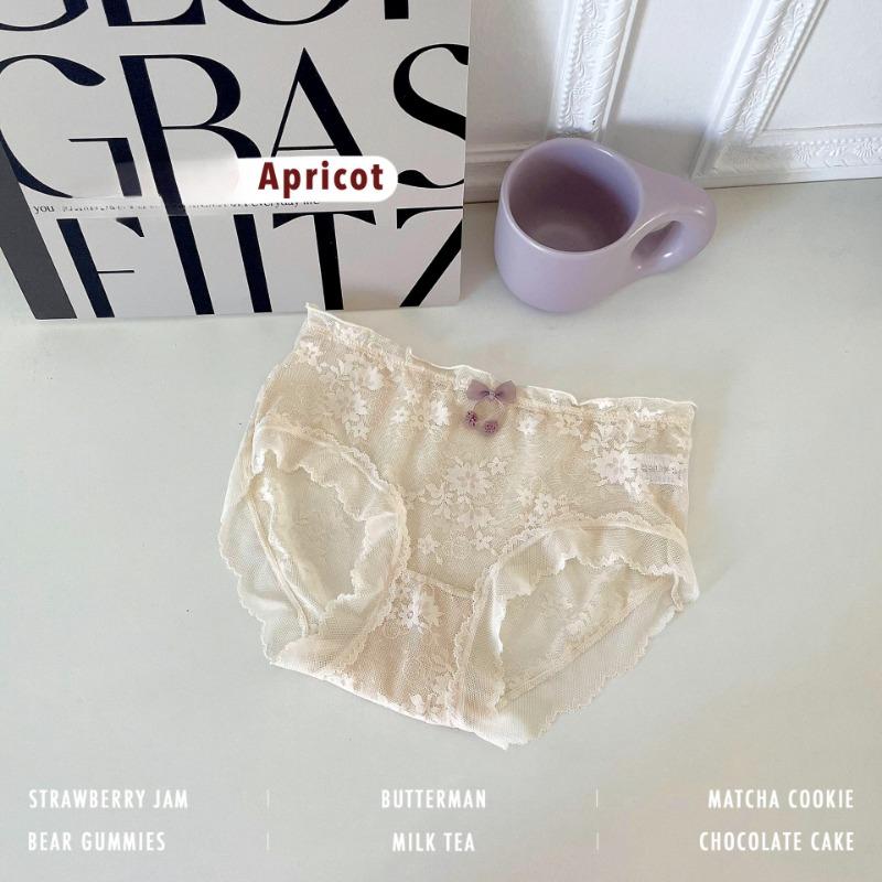 Ropa interior de Malla de Cereza Dulce Lencería Femenina Verano Encaje Triángulo Braguitas Transpirables Algodón Puro Entrepierna Cintura Braguitas