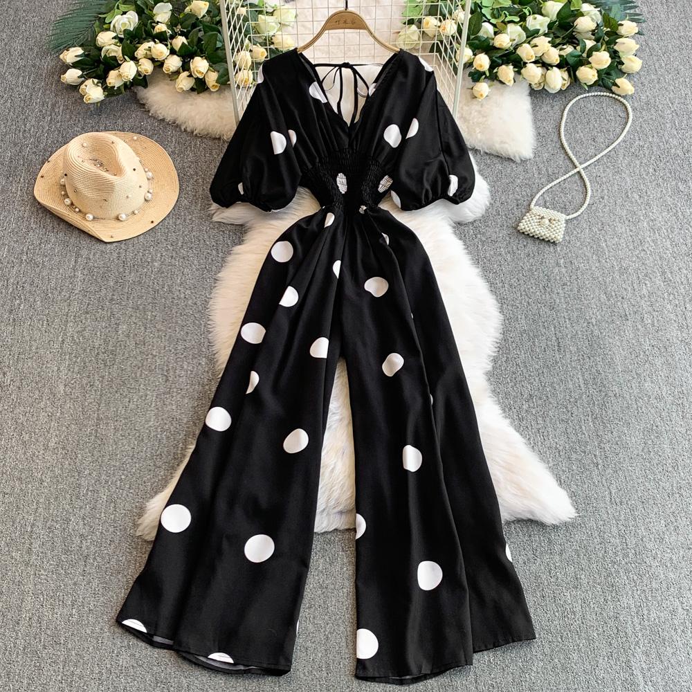 

Женский боди с рукавами-буфами в горошек, облегающий, шикарный, модный, эластичный, облегающий комбинезон, элегантный готический ромпер One Size чёрный