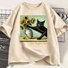Unisexs Tshirt Cat Funny Black Cat Sunflower Art Pattern Tshirt Casual Cotton Short Sleeve Oversized Unisexs Street  for Daily
