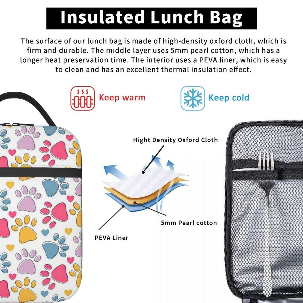 Bolsa de Almuerzo Térmica con Estampado de Huella de Perro Linda para Niños, Nevera Escolar, Fiambrera Térmica, Bolso Tote, Contenedor de Fiambreras Portátil