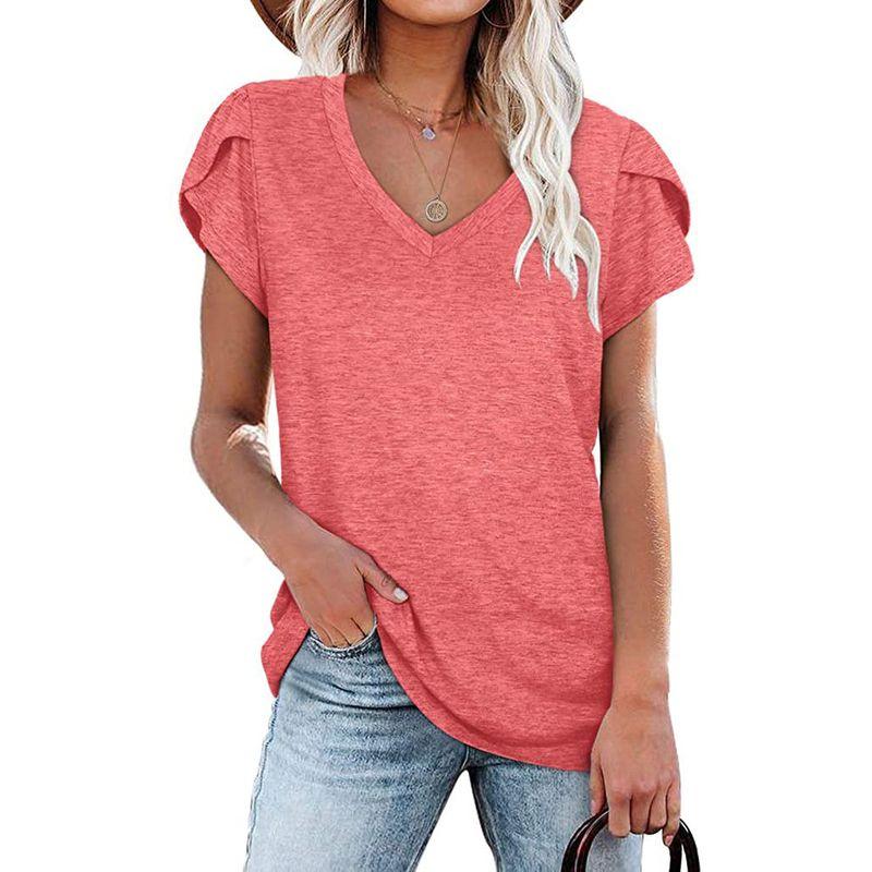 Solid-Color V-neck Short-Sleeve T-shirt Solid V-neck Short sleeve Overfit t-shirt Women