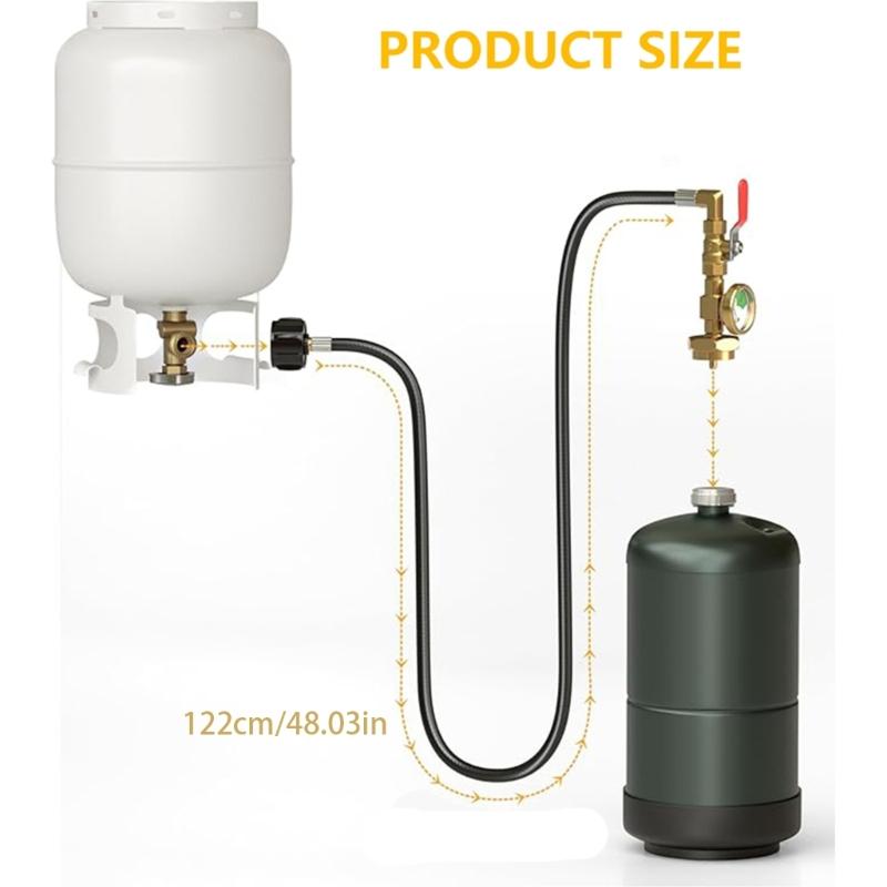 Universals Propane Refill Connector With 3FT Hose for Seamlessly Gas Cylinder Refilling and Grill Stove Tanks