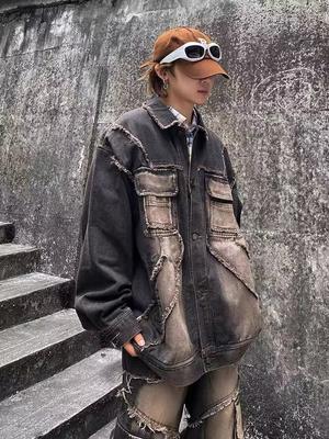 American Retro Rough Edge Washing Gradual Change Denim Jacket Men'S And Women'S Season American High-End Lapel Jacket
