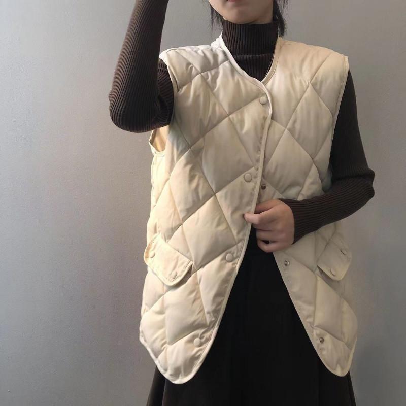 Women Autumn Winter Quilted Vest Sleeveless O-neck Loose Padded Waistvest Single Breasted Casual Ultralight Portable Vest