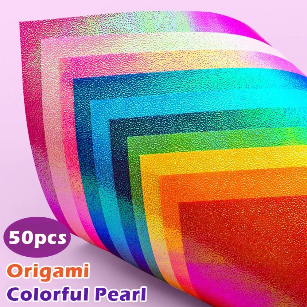 50pcs Simple Laser Pearl Origami Paper Square Glitter Shining Handmade Craft Paper Lucky Bird Origami