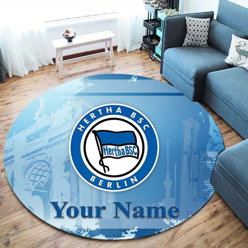 Hertha BSC Custom Name Round Area Rug,Carpet Rug for Living Room Bedroom Sofa Playroom Decor,Non-slip Floor Mat